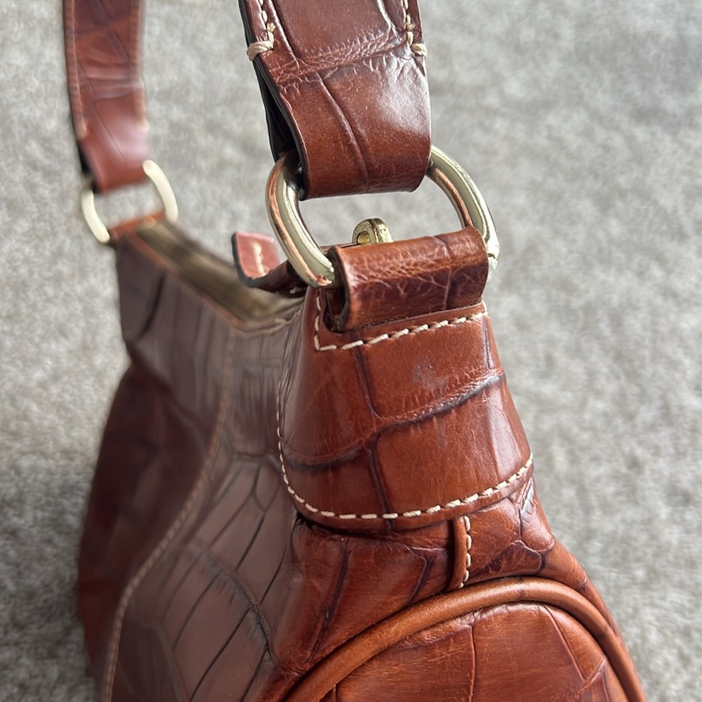 Dooney & Bourke Croc-Embossed Small Brown Leather Shoulder Bag - Picture 4 of 9